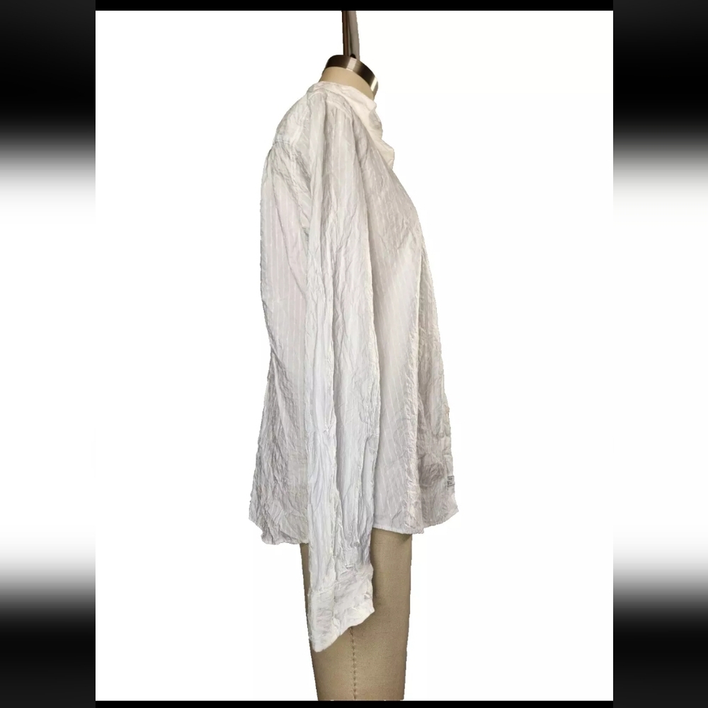 Frank & Eileen Barry Shirt Vertical Stripes Solid White Crinkled Wrinkled S - Picture 8 of 15